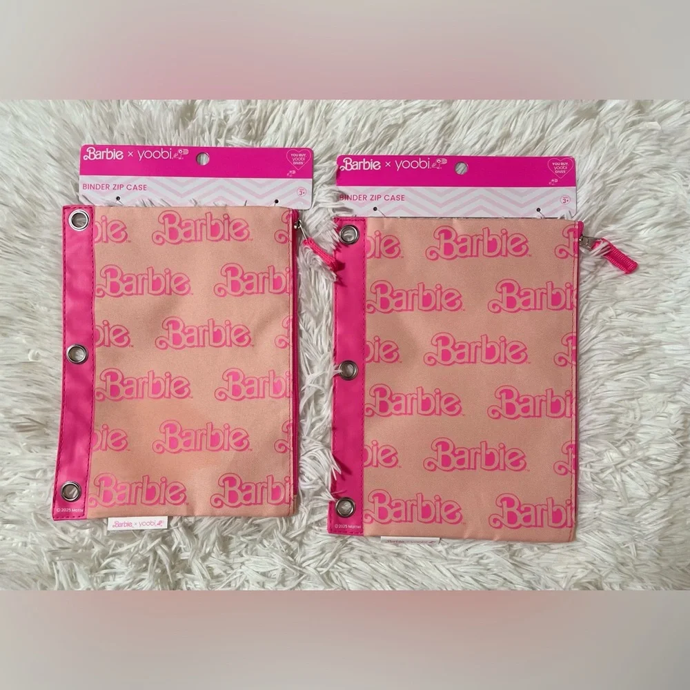 NEW Lot of 2 Yoobi Barbie Logo Hot Pink Zip Binder Pencil Cases Pouch School NWT
