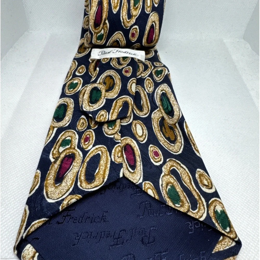VTG Paul Fredrick Men's Necktie Blue Colorful Abstract Design 100% Imported Silk