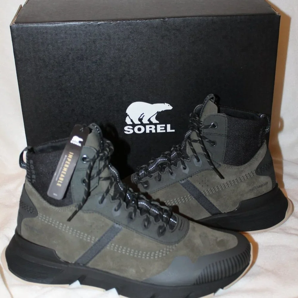 NIB SOREL‎ MEN'S WATERPROOF KINETIC SNEAKER HIKING WINTER BOOTS GREEN GRAY 10.5