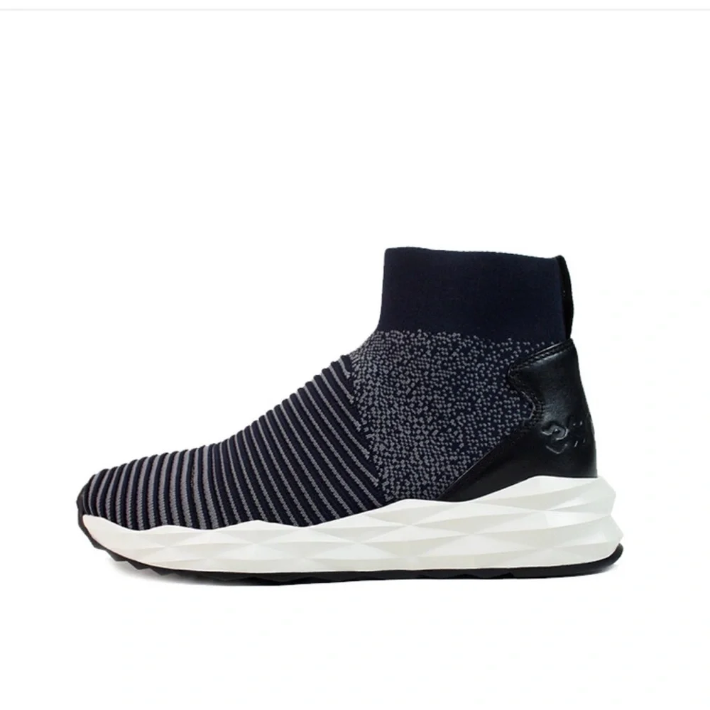 Ash - women’s Spot Trainers navy grey ribbed knit & leather slip on shoes 8 / 38