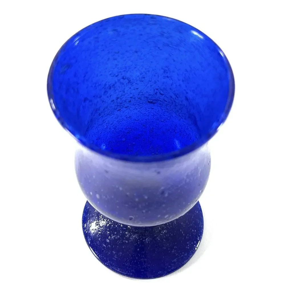Vintage Cobalt Blue Hand Blown Glass Goblet Vase Controlled Bubble 5.5”