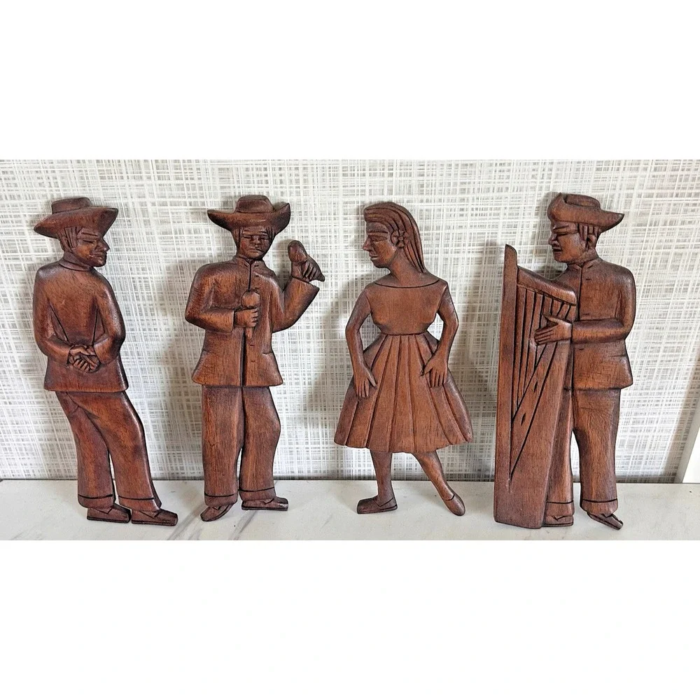 Primitive Wooden Folk Art Hanging‎ Silhouettes MCM 9.5