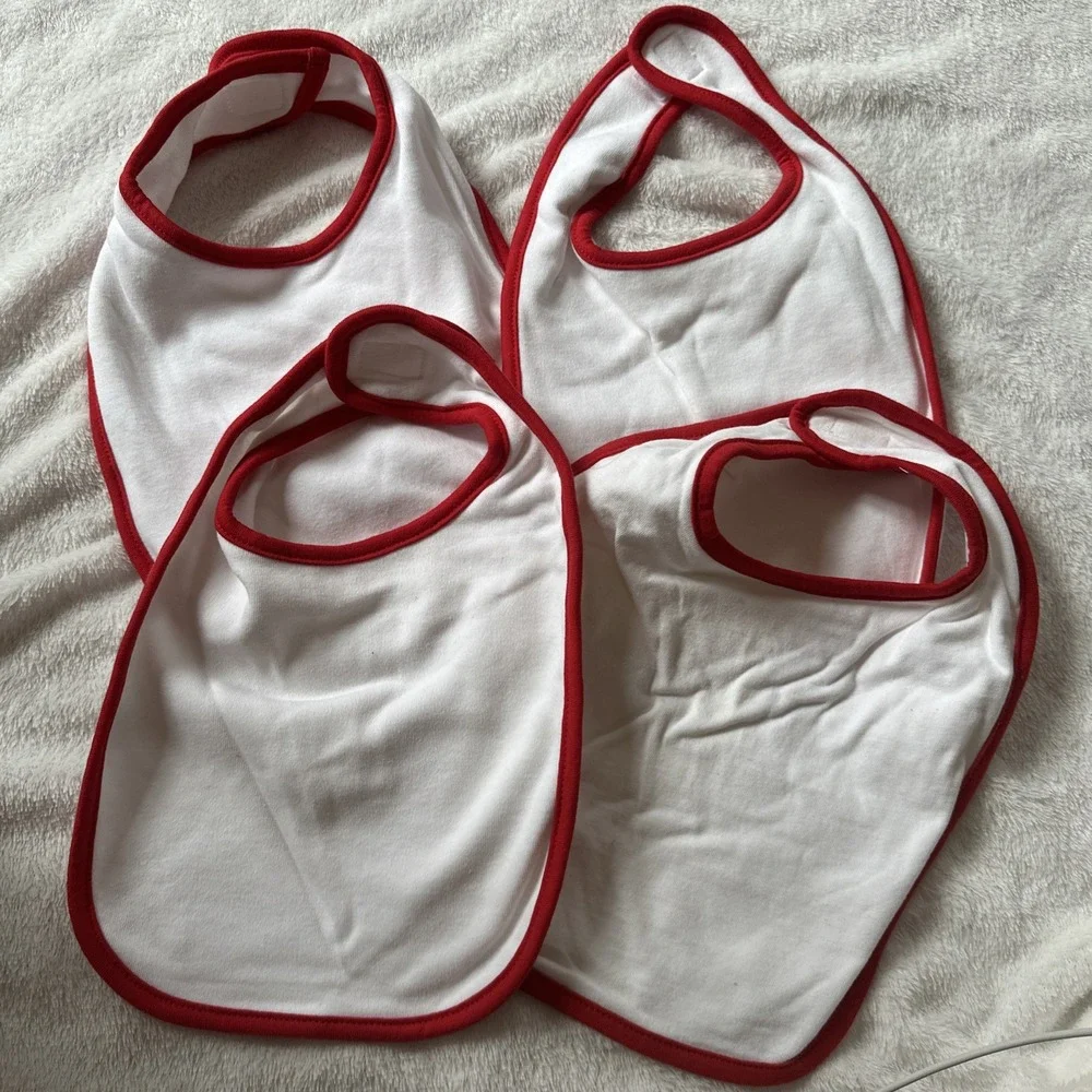 Creations Of Grace Infant Contrast Trim Bib White/Red Set Of 4 New
