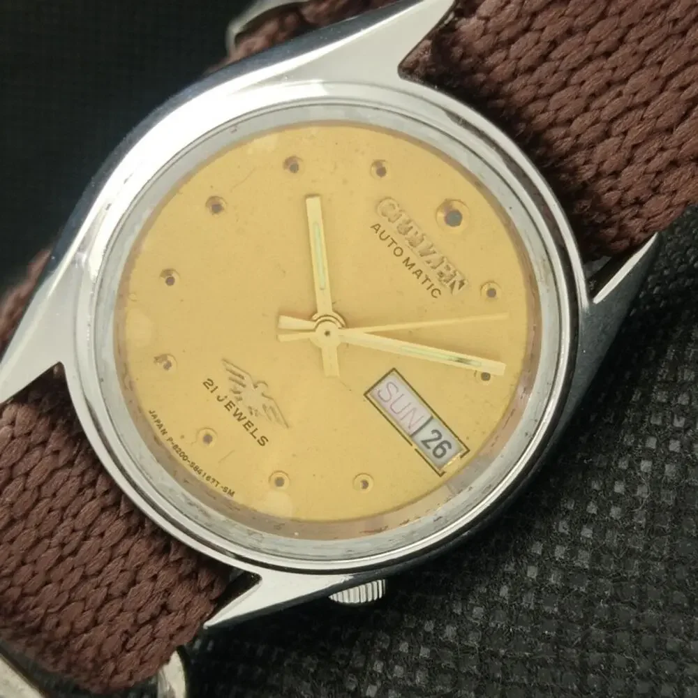 Vintage 1981 Citizen Automatic Mens Silver Watch W/daydate & Gold accents
