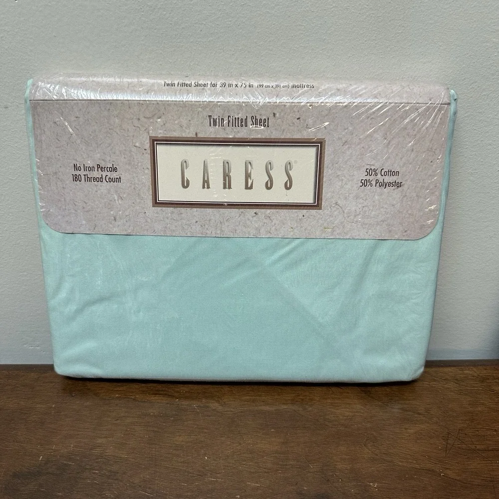 Vtg Dan River Caress Twin Fitted Sheet No iron Percale Green Made in USA NOS NEW