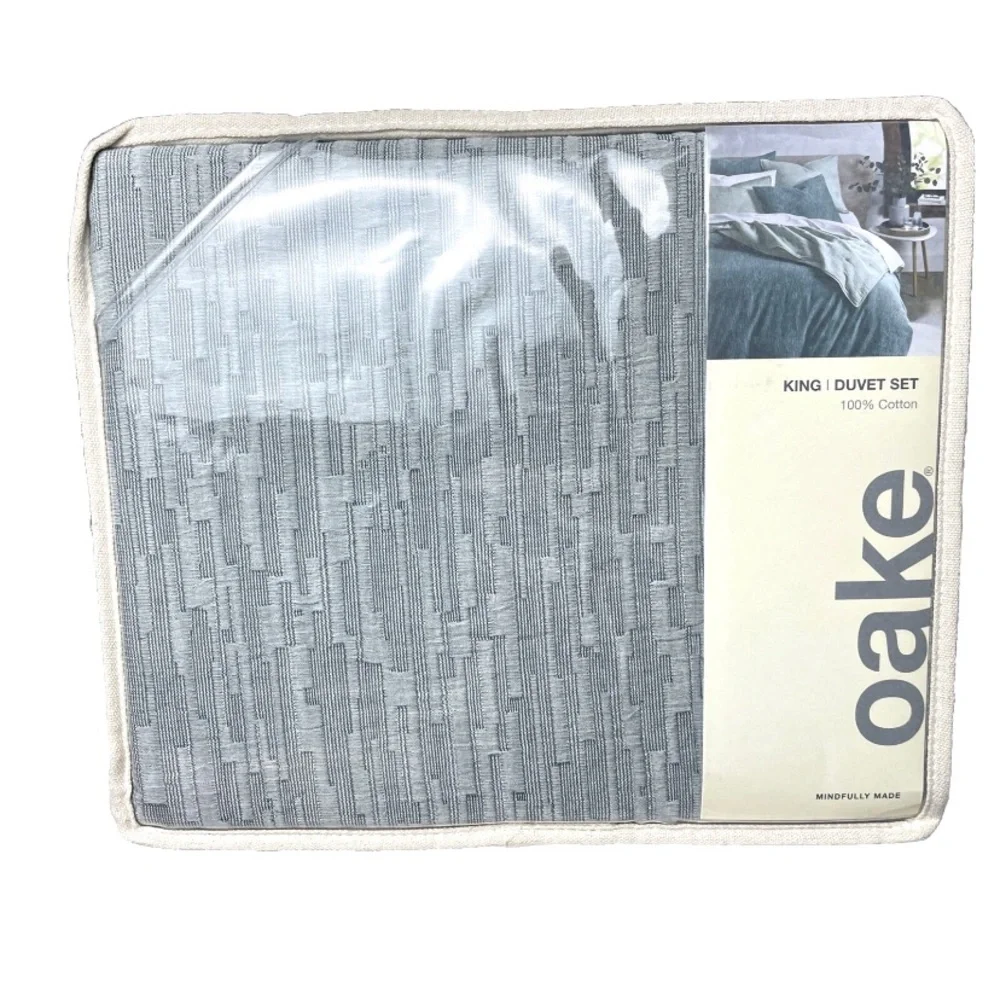 OAKE Ripple Matelasse Luxury Duvet Cover Set 100% Cotton Green King $245