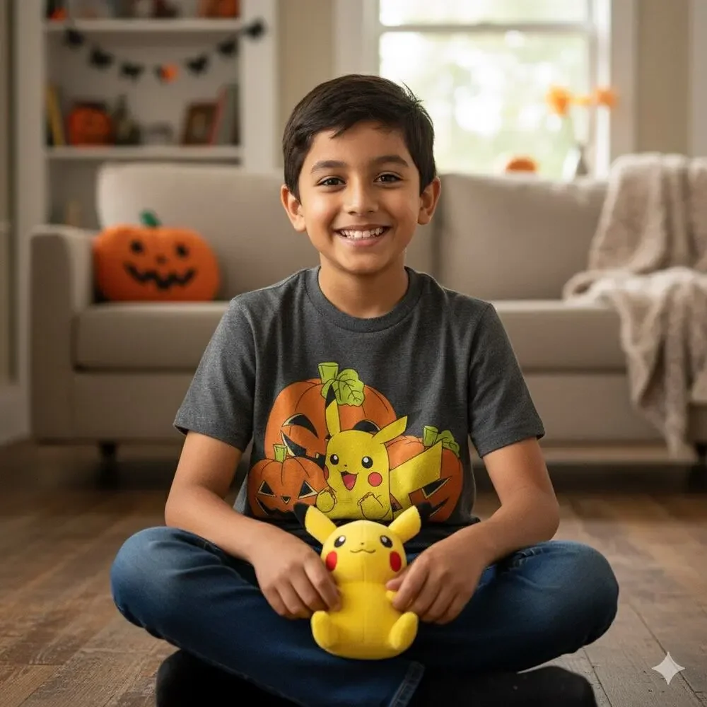 Pokémon Kids Boys Halloween Pikachu Pumpkin T Shirt In Gray Size XS