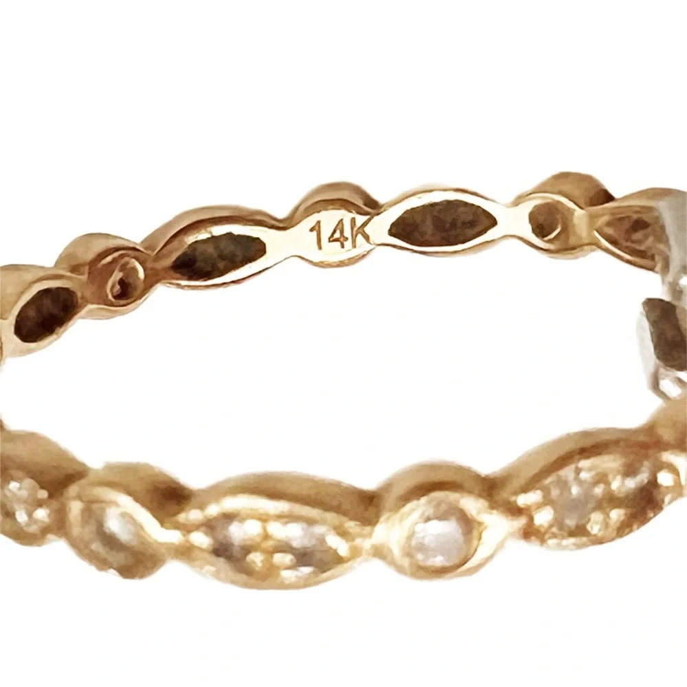 full Eternity Band MILGRAIN Bezel .32ct Diamond Real 14K Yellow Gold size 7