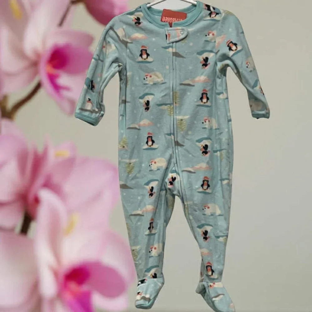 Gymboree NWT Blue One Piece Fleece Footed Pajamas Embroidered Penguins 18- 24 m
