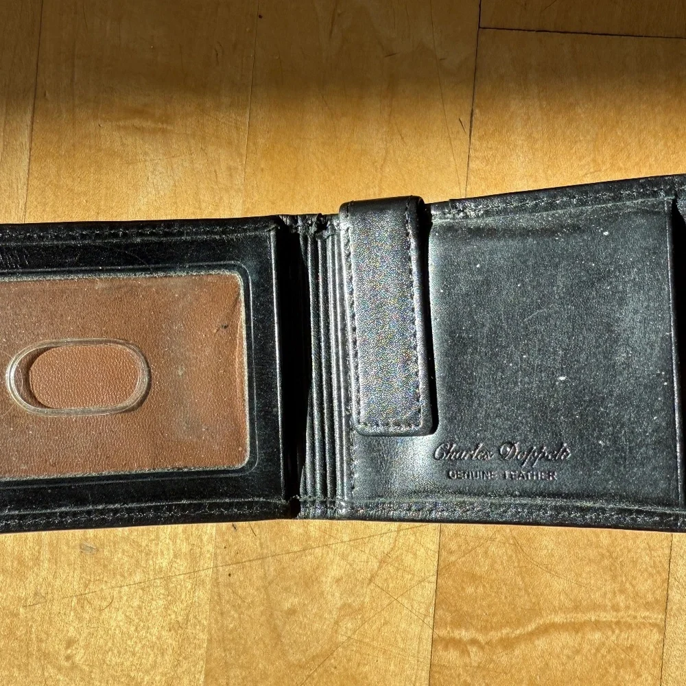 Black leather money clip ID card holder very thin