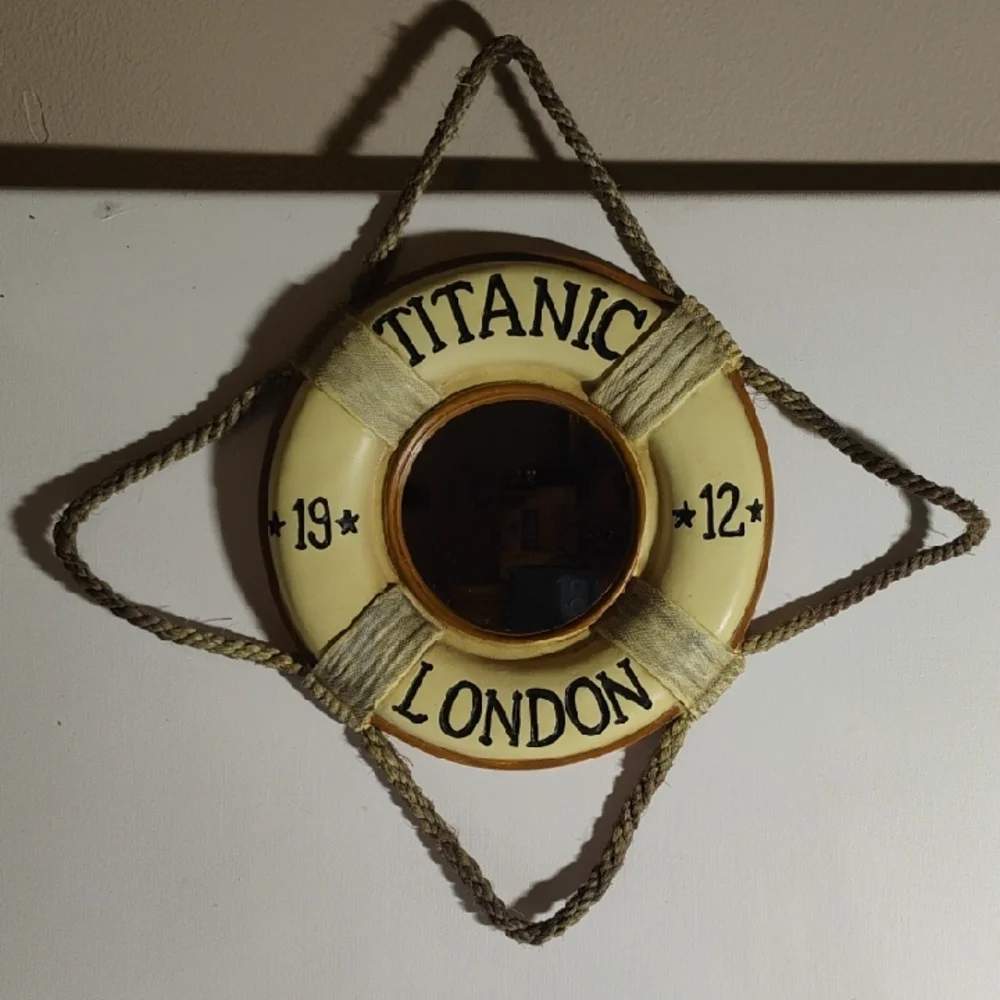 Titanic 1912 Nautical Mirror Cream and Brown Life Ring Wall Decor Vintage