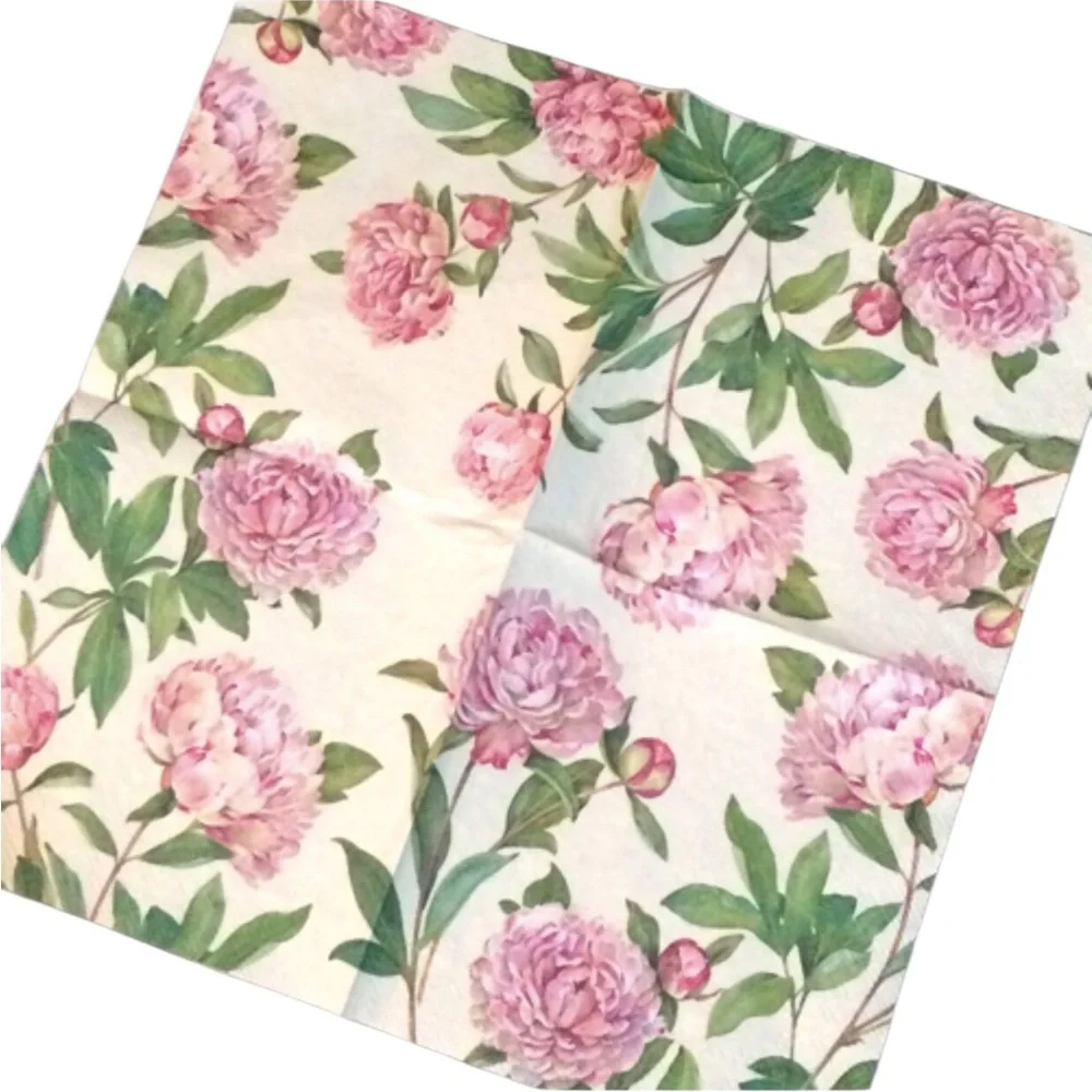 MesaFina Paeonia Rose Paper Cocktail Beverage Napkins, 40 ct
