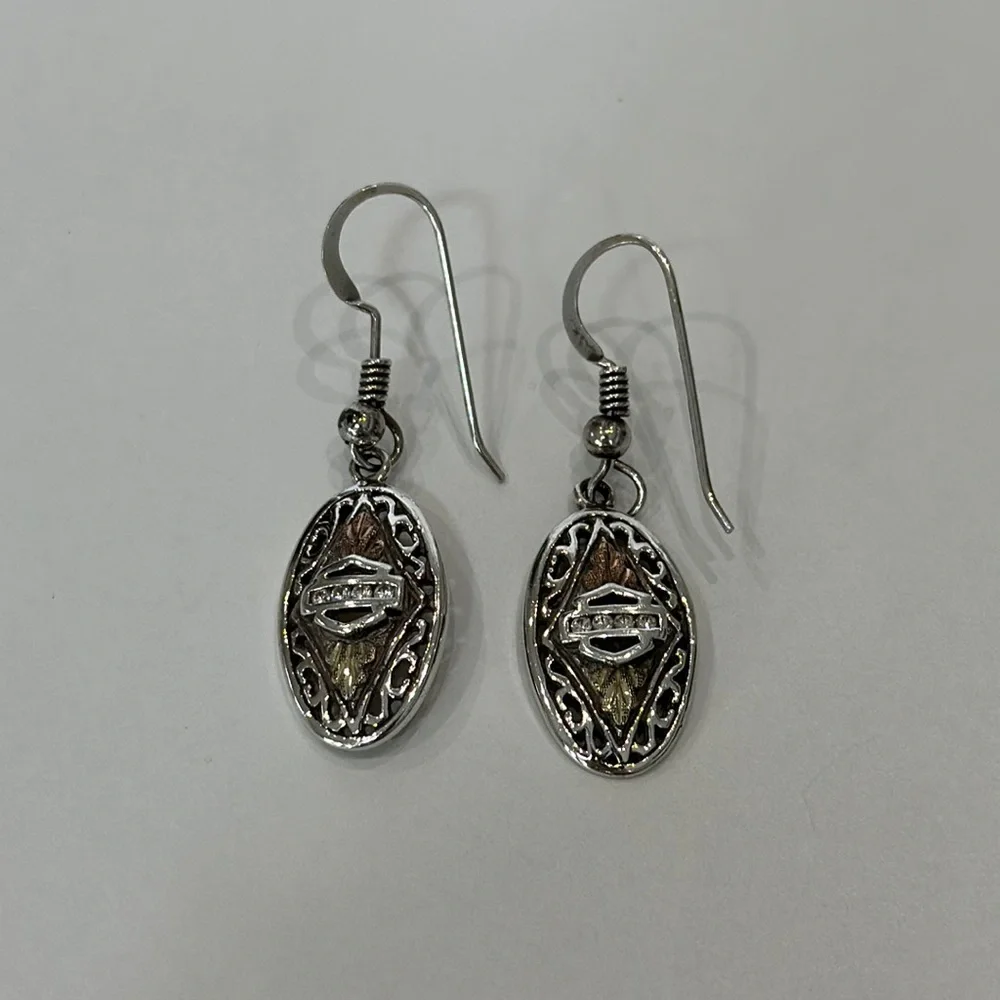 Harley-Davidson Black Hills Gold and Silver Earrings with Diamonds