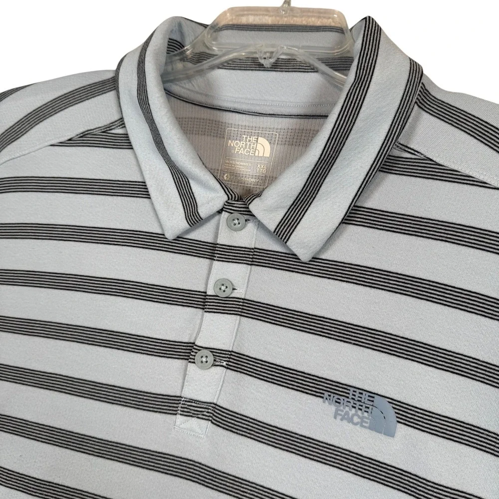 The North Face Mens XXL Polo Shirt Blue Black Stripe Short Sleeve FlashDry