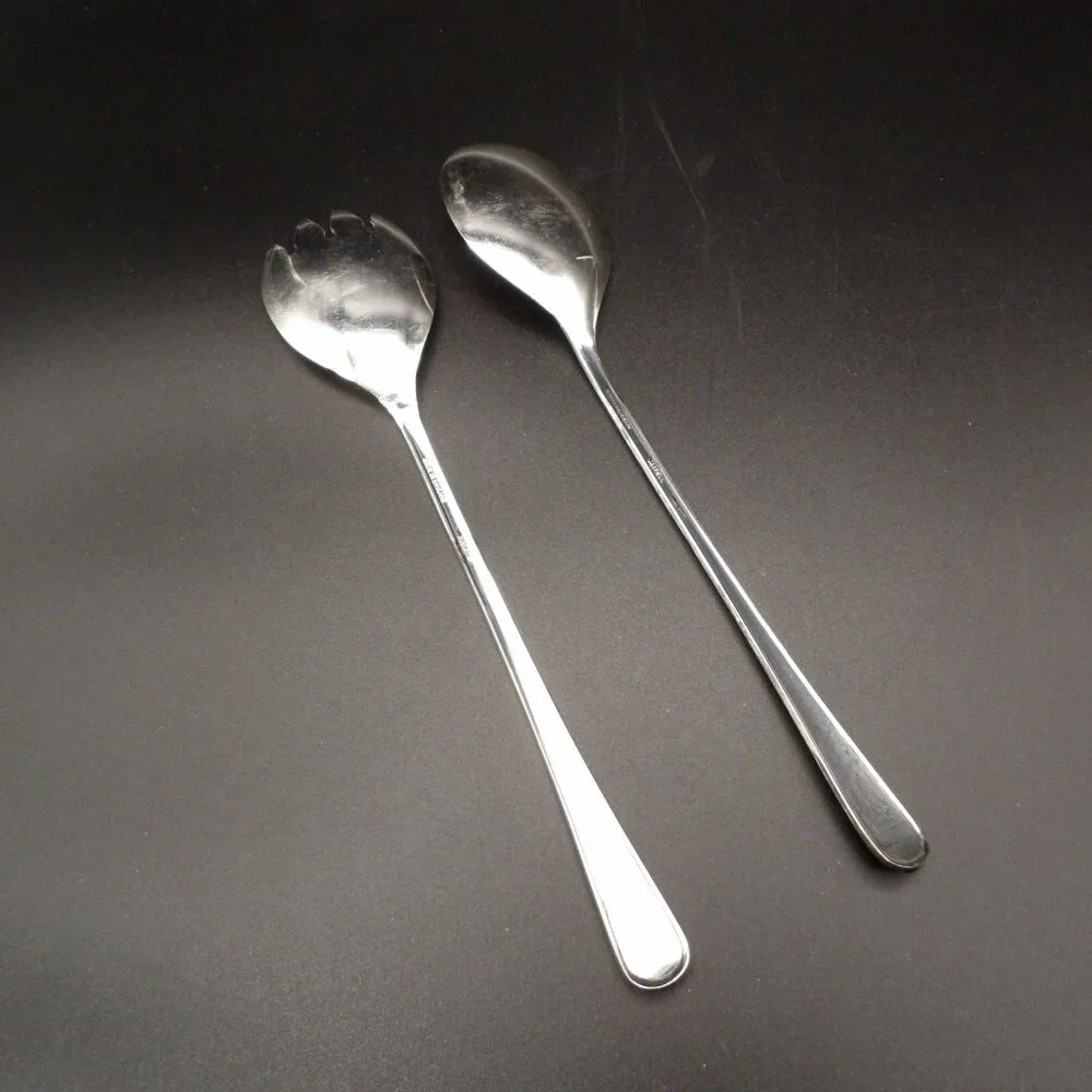 Vintage Mayell England Silver Tone Salad Serving Fork & Spoon Set 9.5
