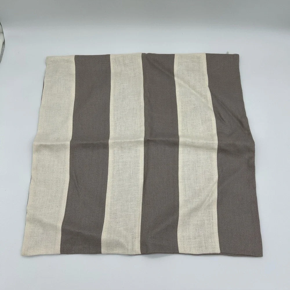 Pottery Barn Taupe And Cream Awning Stripe Linen 20x20 Pillow Cover NWOT