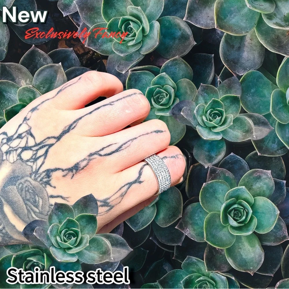 New Exclusively Fancy Stainless Steel 316L 5 Rows of AAA Crystal Ring Size 7