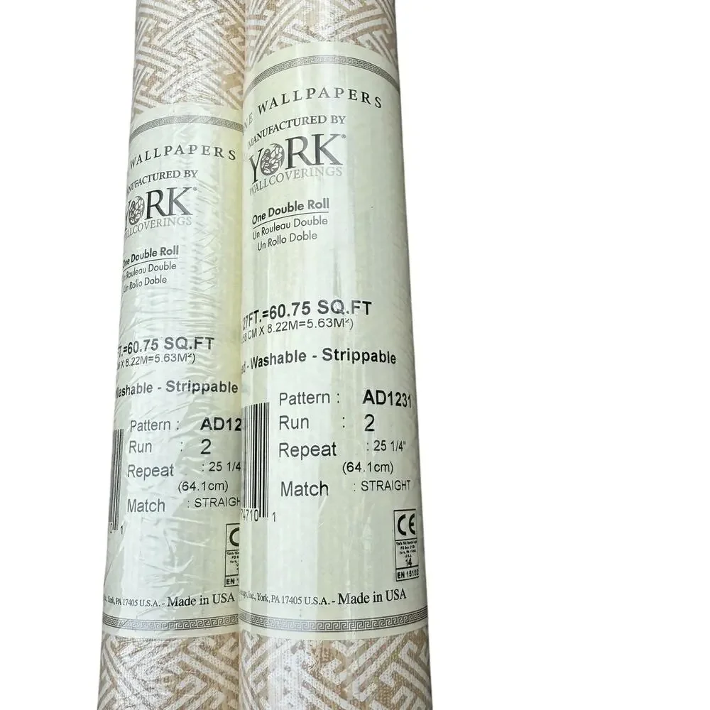 York Fine Wallpaper Beige White Geometric Traditional Style AD1231 One Roll NEW