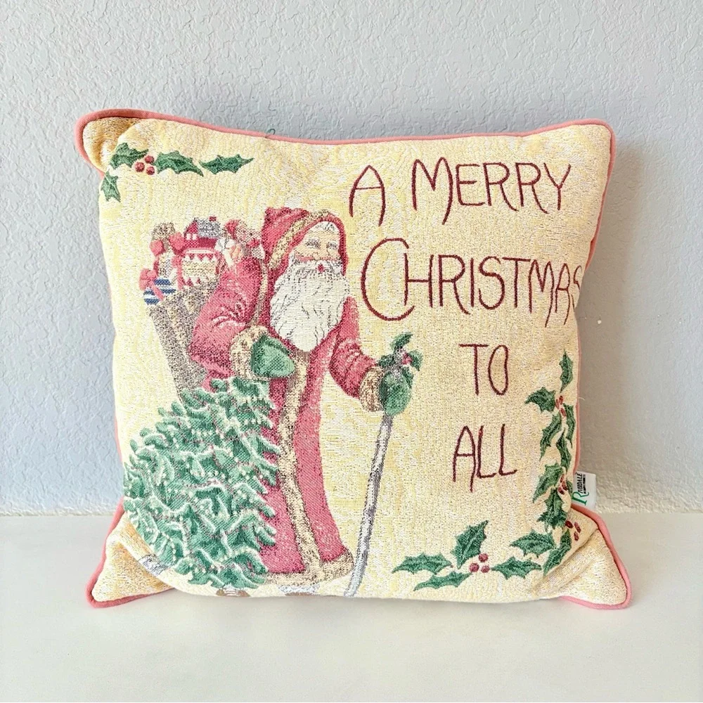 Riverdale Christmas Decor “A Merry Christmas To All” Santa Throw Pillow 16x15.5”