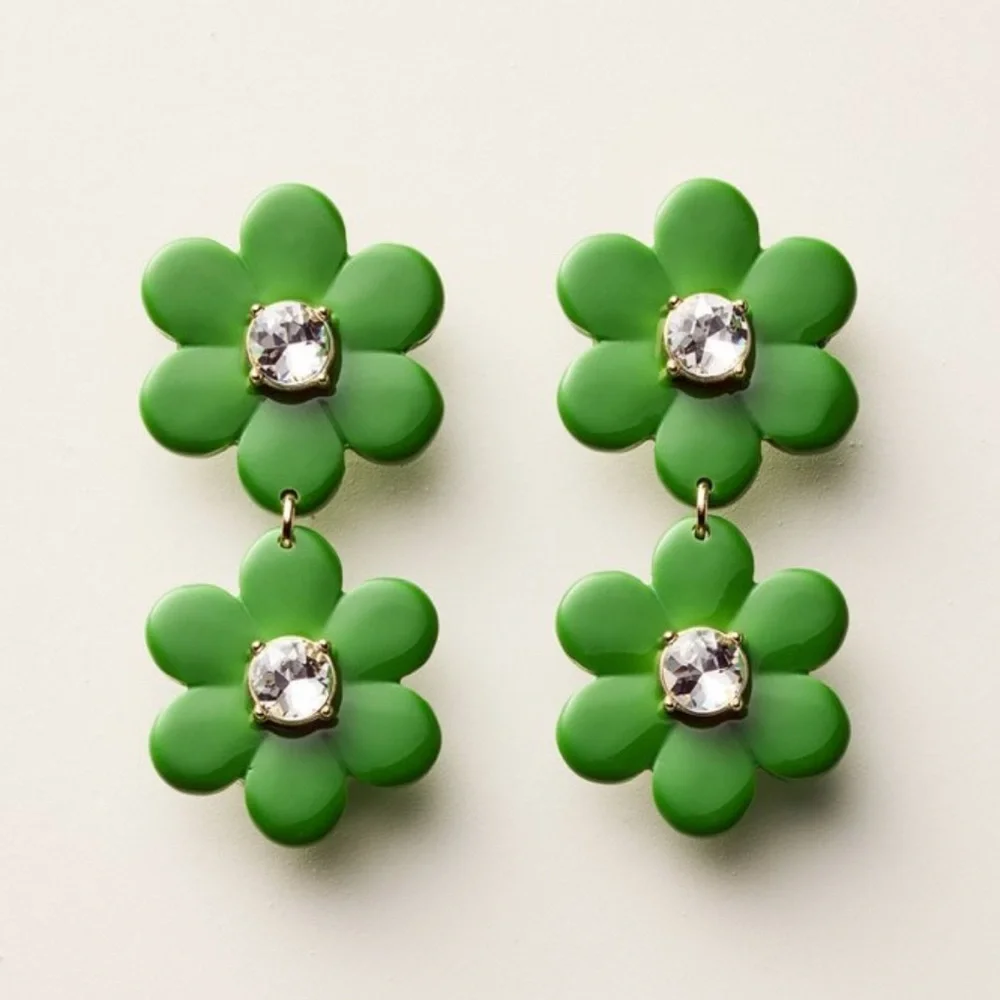 Kate Spade X Target Green Linear Flower Dangly Earrings Limited Edition NWT