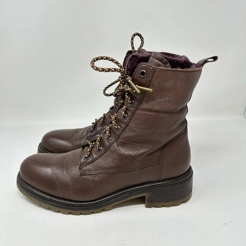 Boemos Genuine Shearling Women's Boots Leather Lace Up Fold Down Size 39