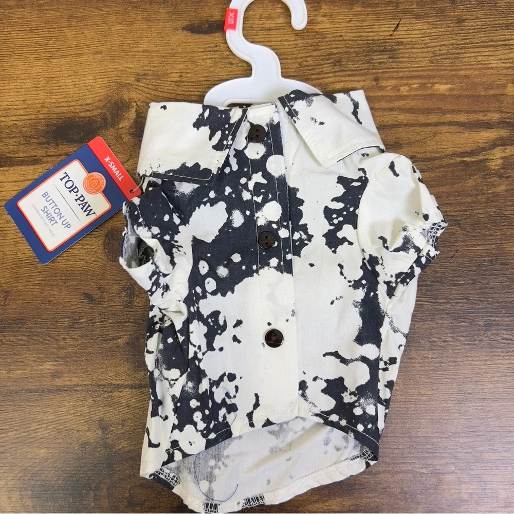 Top Paw Dog Size X-Small Button Up Shirt Black Bleach Button Up Black & White