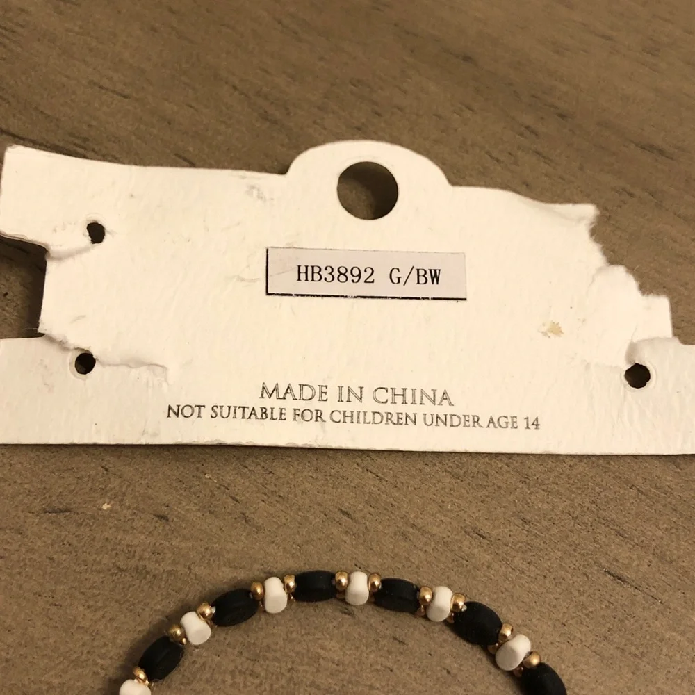 CORE Black and White Beaded Stretch Bracelet
