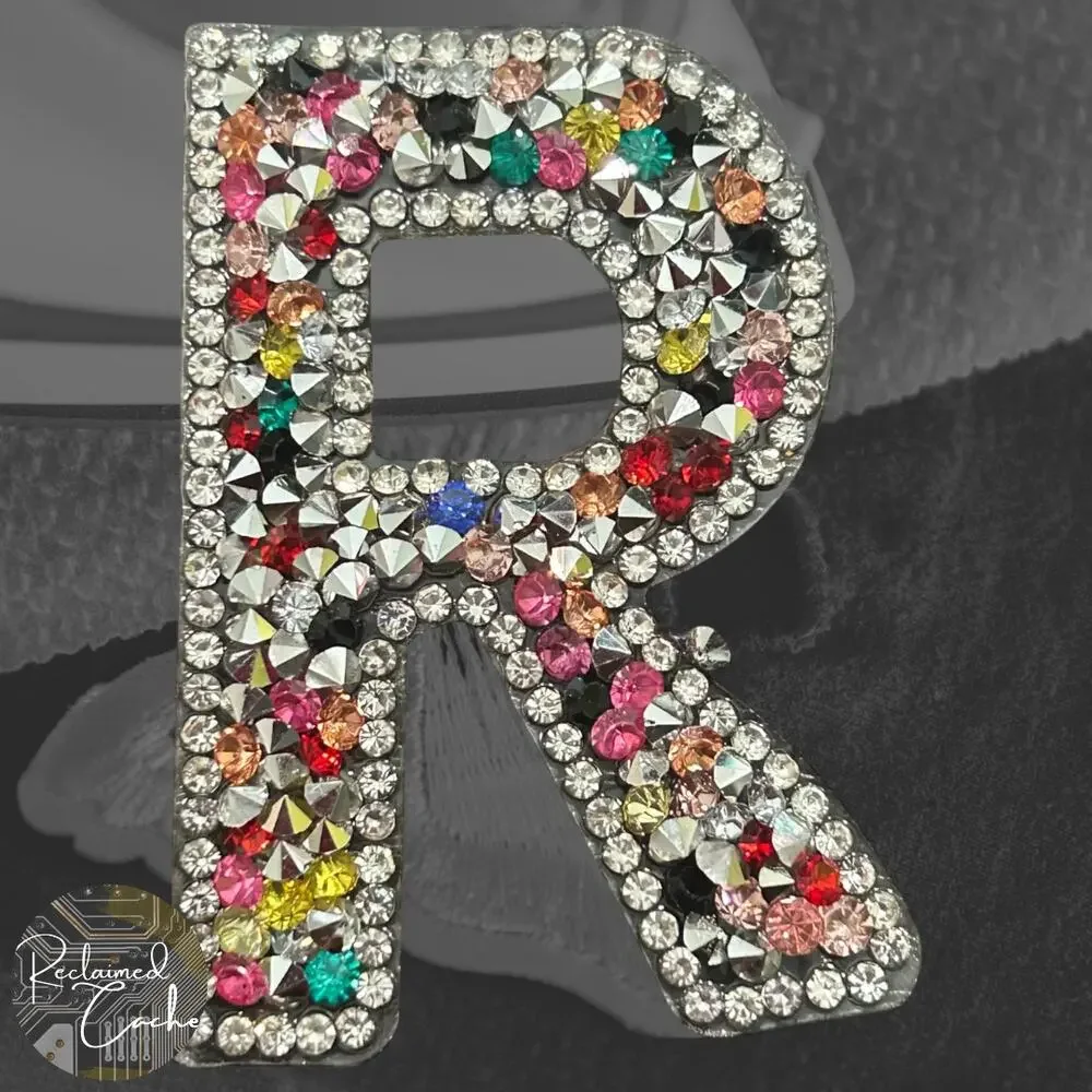 Letter R Multicolor Rhinestone Iron On Patch