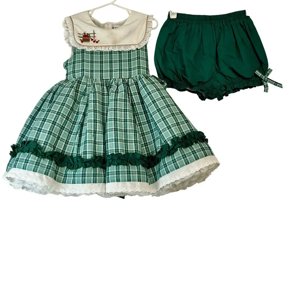 Two Roosters Clothing Girls Homegrown Pettiskirt Dress Green Plaid 5 NWT Flaws