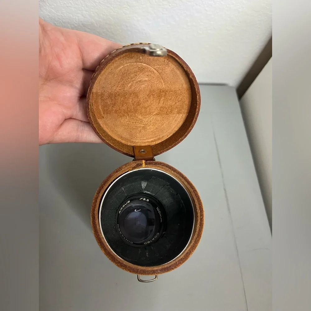 Steinheil Munchen Argus Cintagon 100mm f/3.5 Lens in Leather Case C44 Mount V24