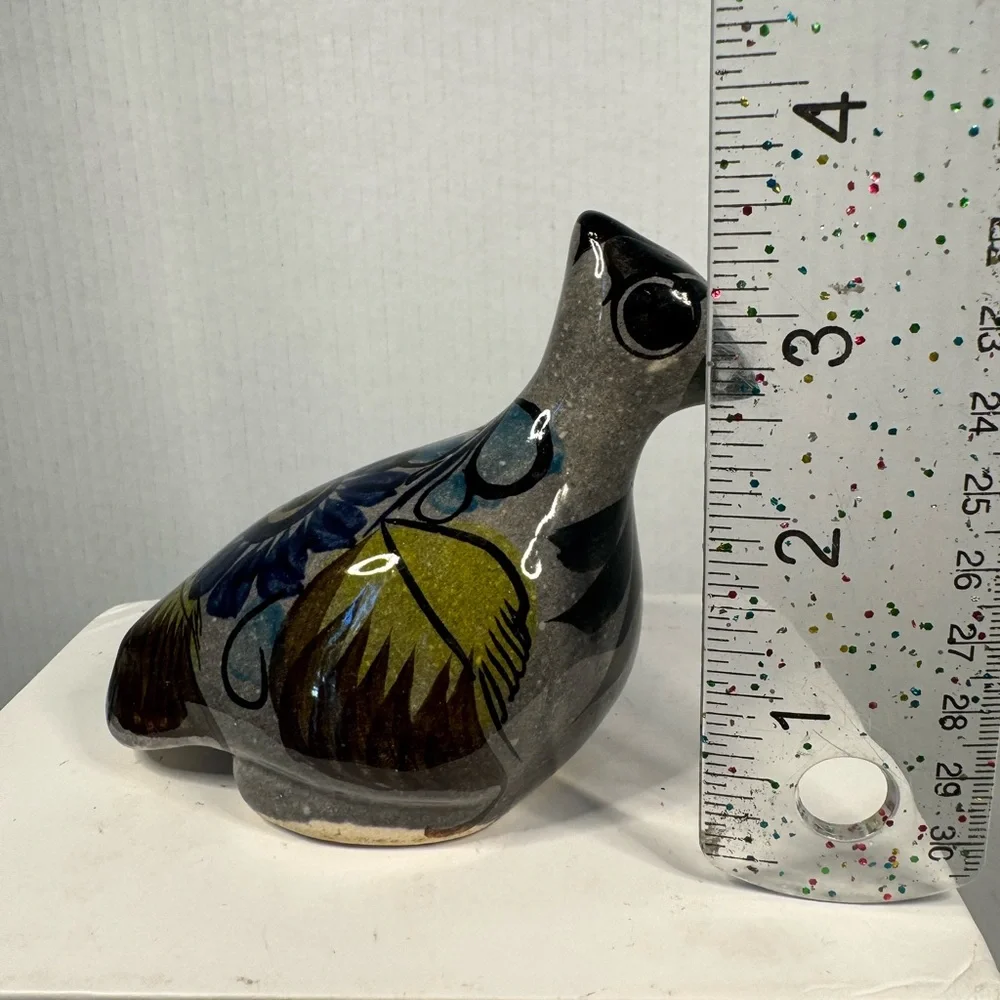 Vintage Tonala Mexican Bird Folk Art Ceramic Blue Floral