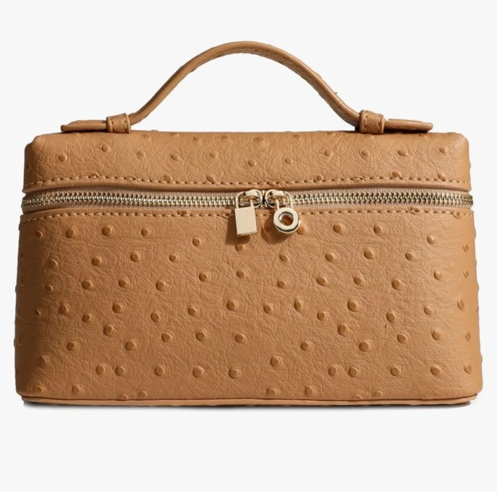 Extra Pocket Mini Pouch in ostrich brown with gold hardware - NWT