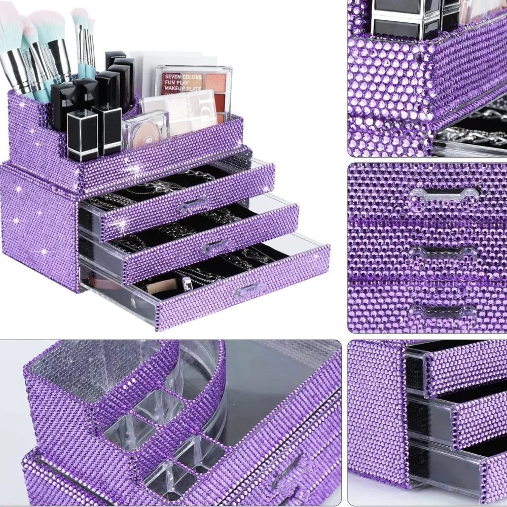 NWT Sparkling Bling Swarovski Crystal Rhinestone Cosmetic Organizer Jewe…