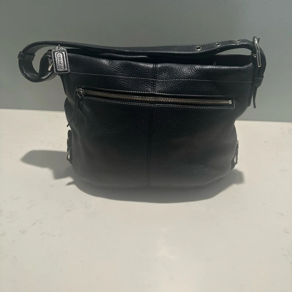 Coach Vintage Black Leather Duffle Hobo Bag