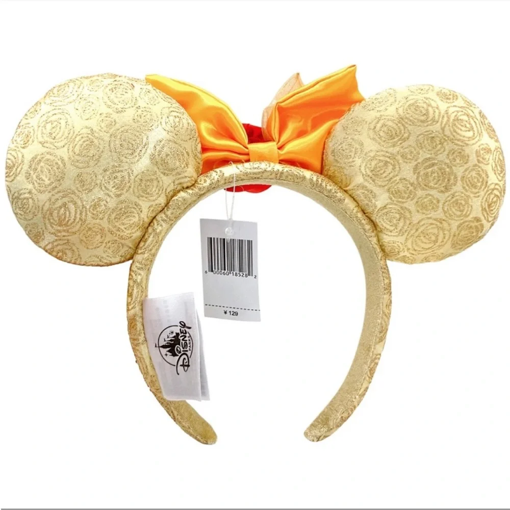 NWT DISNEY PARKS Belle Beauty & The Beast Gold Bow Rose Minnie Ears Headband