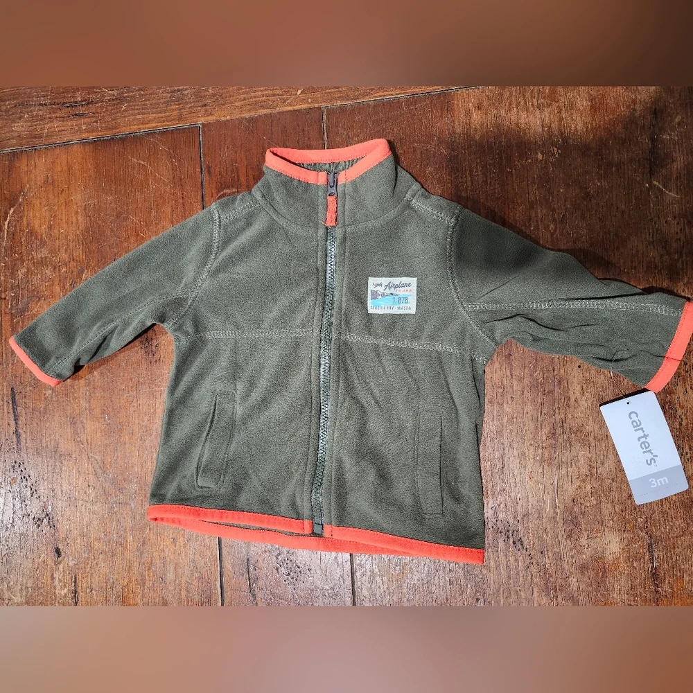 Carter's‎ Hunter Green thin fleece zip up jacket. 3 months NWT