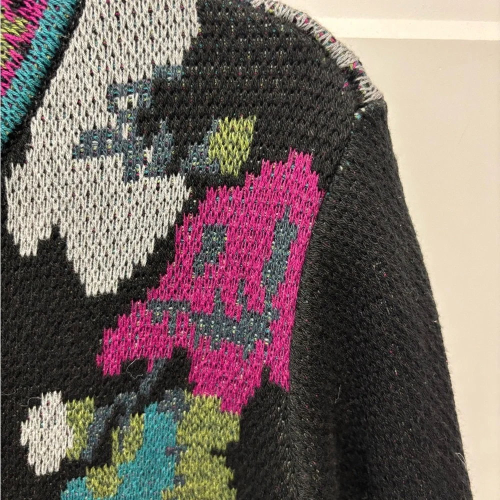 J. Jill Luxurious Black Multi Floral Jacquard Topper Size Medium