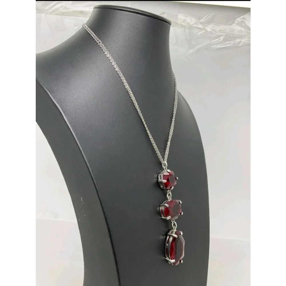 White House Black Market Red Rhinestone Long Pendant Necklace NWOT 18