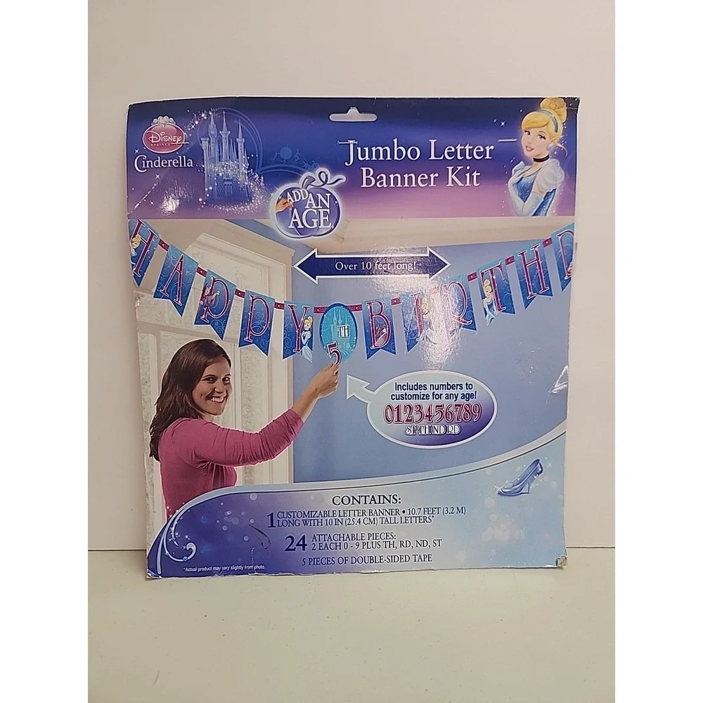 Disney Cinderella Add An Age Jumbo Letter Banner Kit Happy Birthday Supplies
