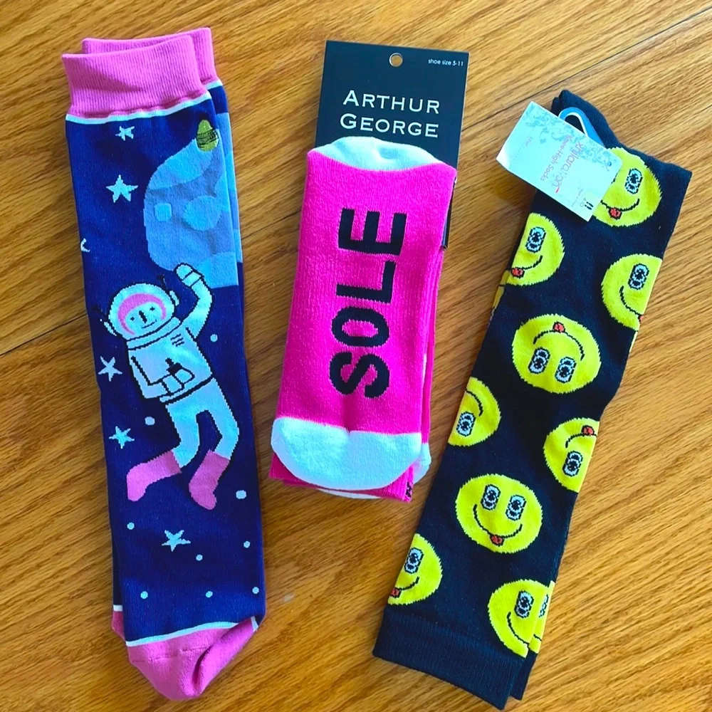NEW Crazy socks- 3 pair - Smiley Face, Bad Astronaut, Sole Mate