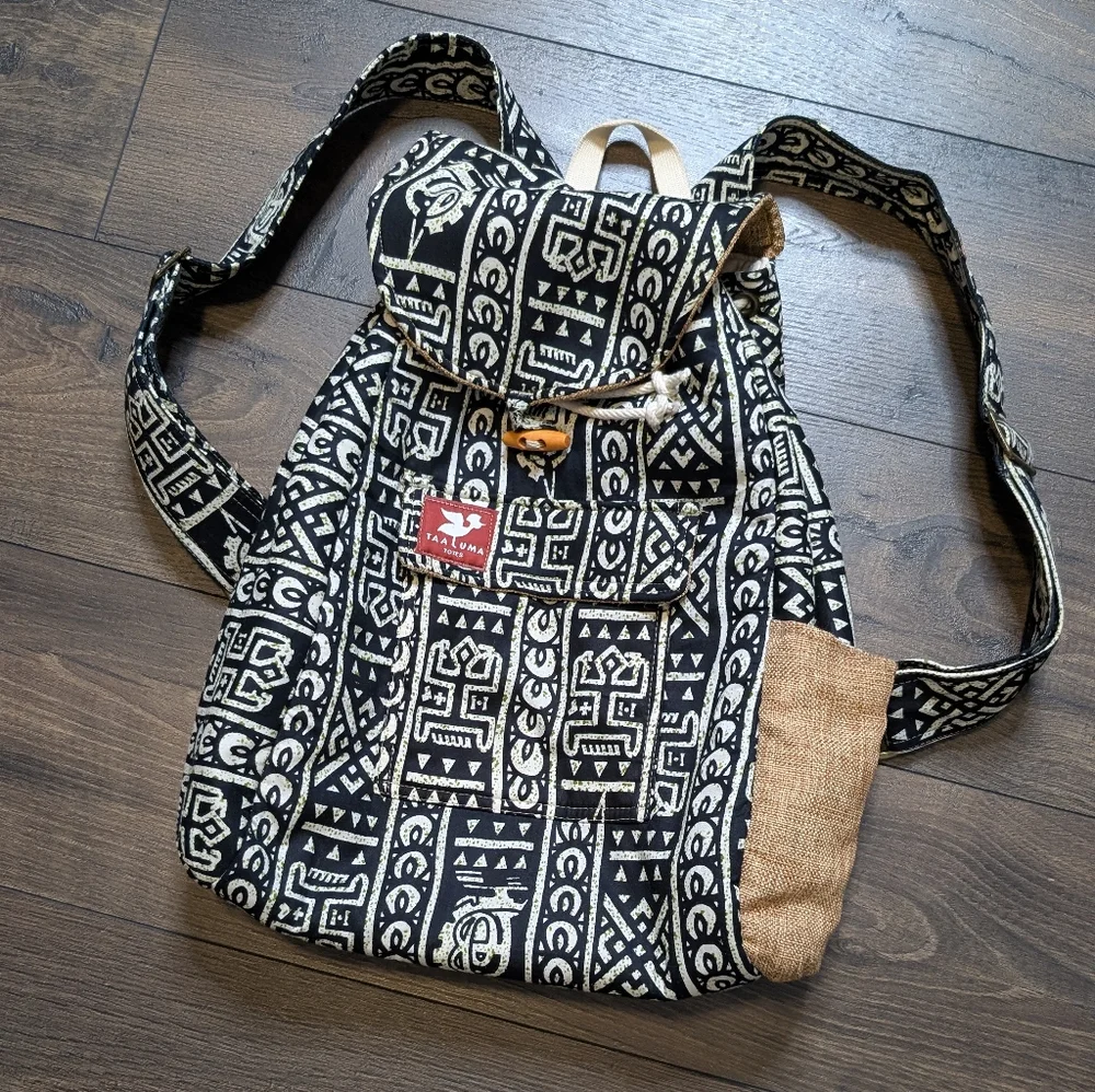 Taa Luma Totes Black Cream Patterned Boho Backpack