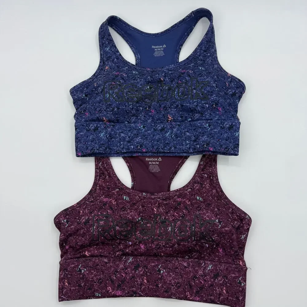 REEBOK Renew Long line Sports Bras (2) Size M Removable Cups Pullover Racerback