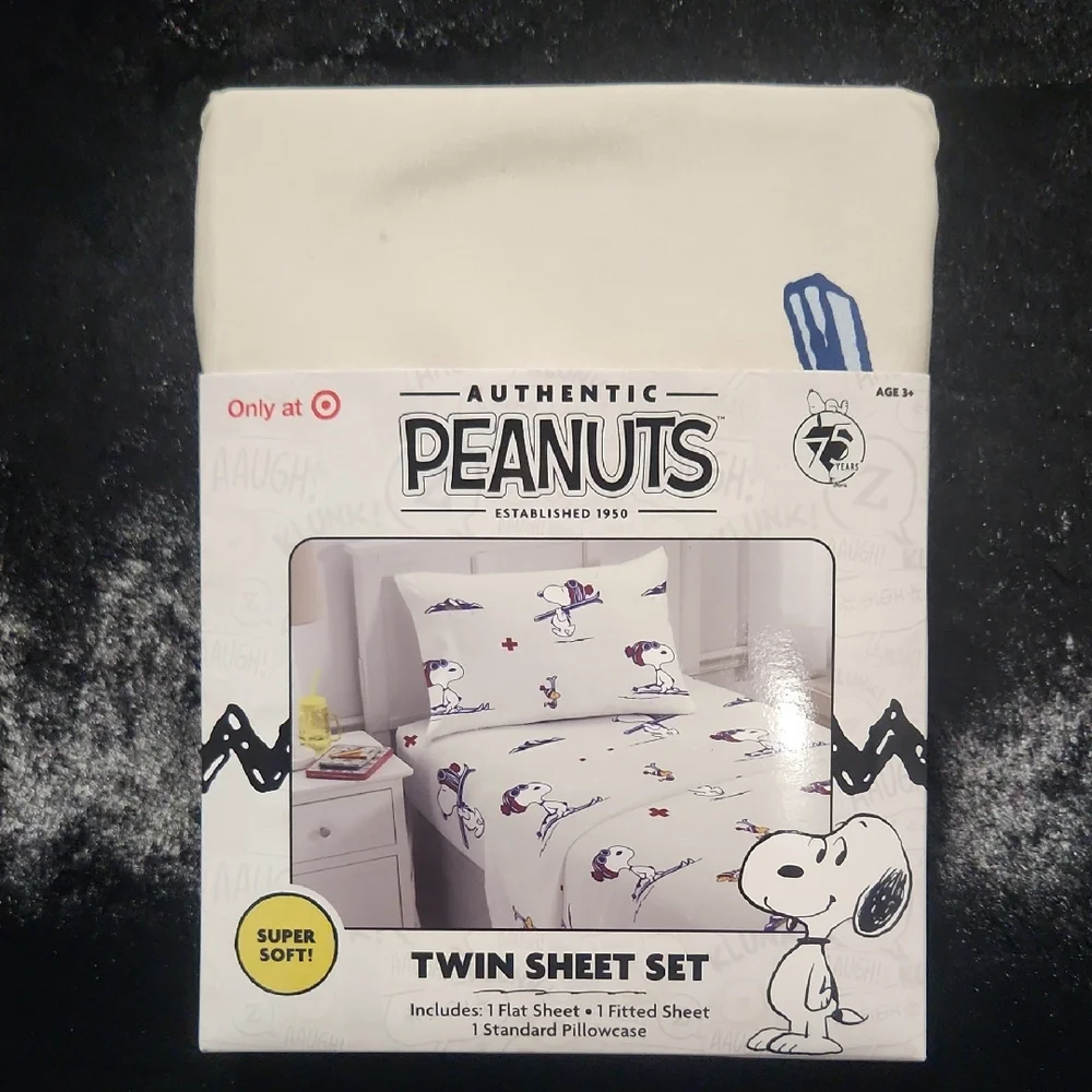 Retired Skiing Snoopy Peanuts Twin Sheet Set NIP