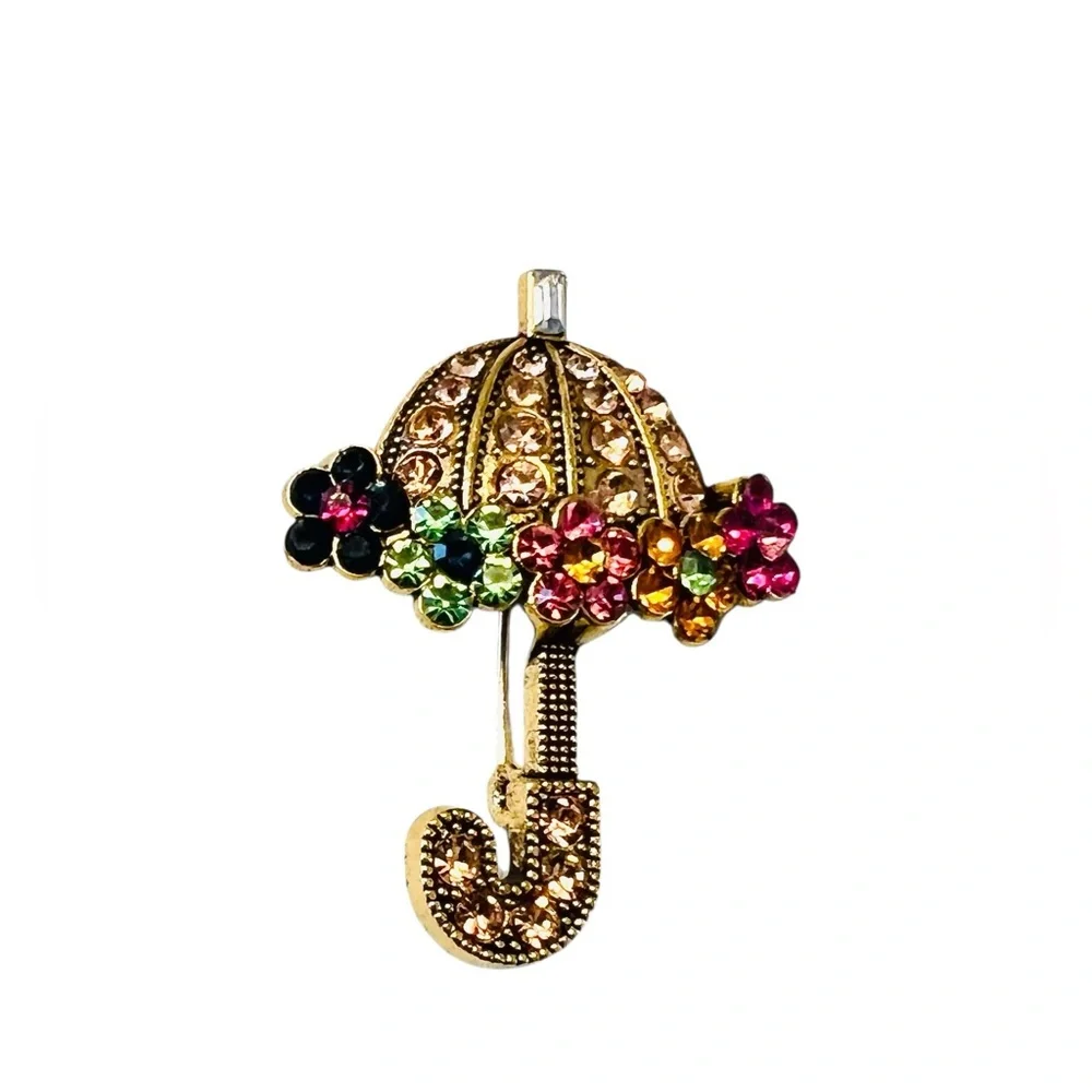 French-Style Gold-Toned Umbrella Brooch