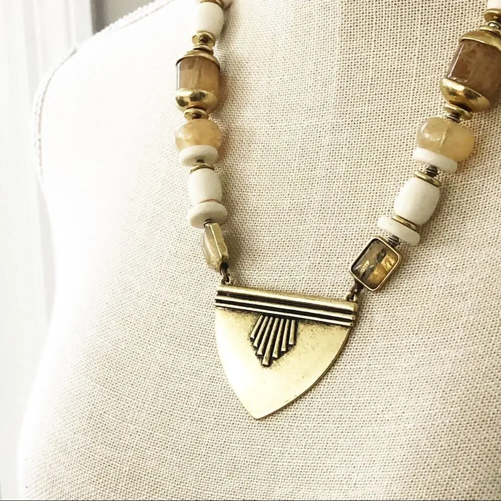 NEW Lucky Brand Chunky Neutral Bead & Brass Necklace