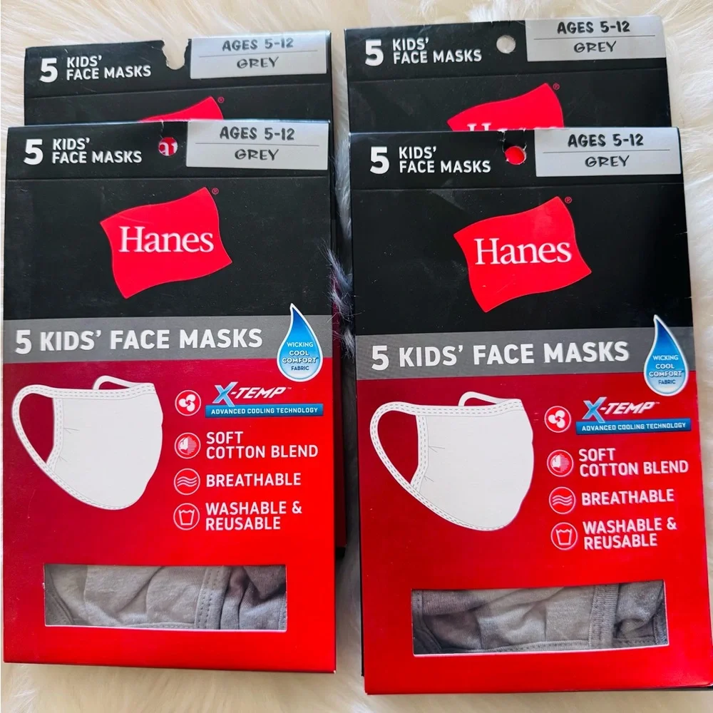 Hanes Kids' Face Masks - Gray 4 Packs NIB