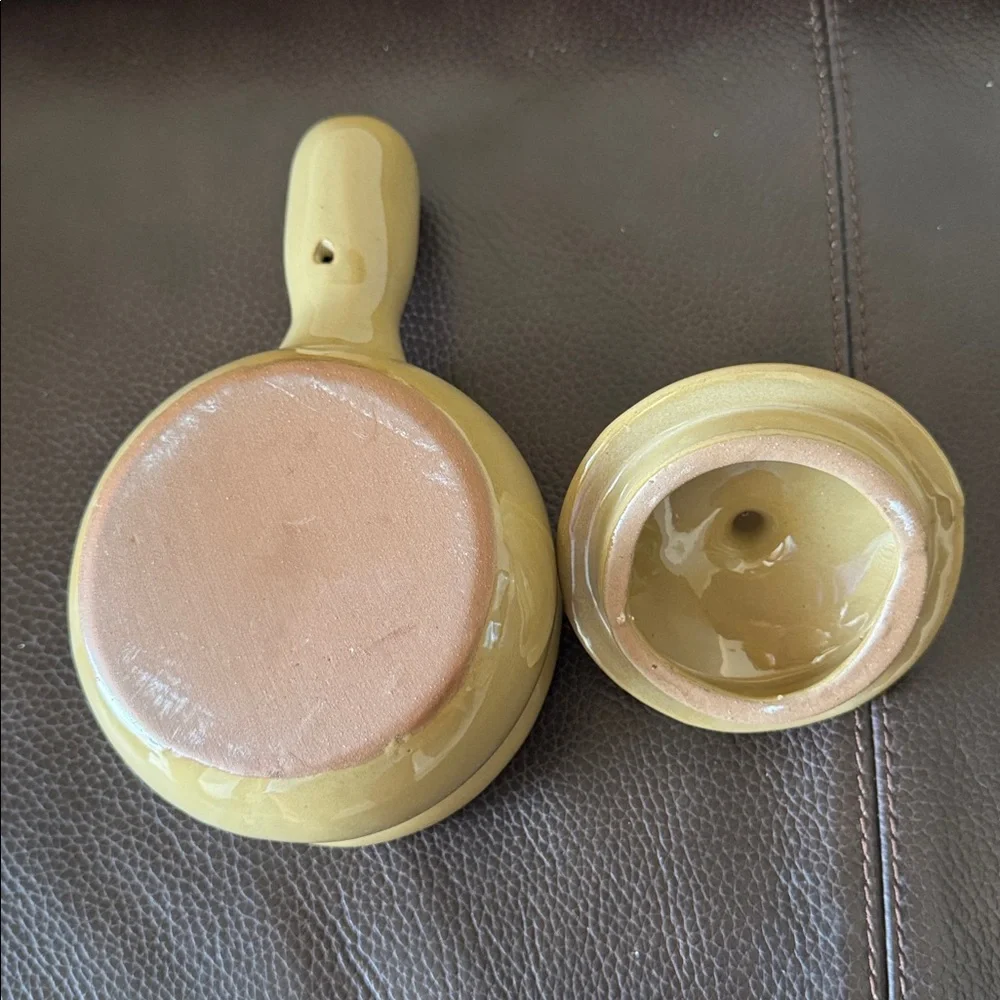 Vintage Ceramic Glazed Beige Pot Bowl w/Handle for Soup, Casserole or Beans