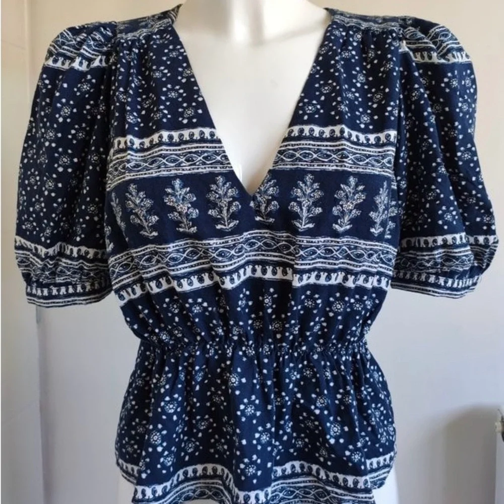 Zara Navy Blue Patterned Blouse