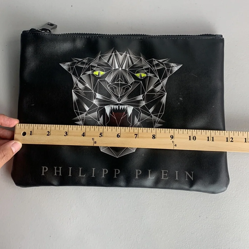 Philipp Plein Clutch Bag Men’s L Rare Vintage Jaguar Print Black Leather Logo‎