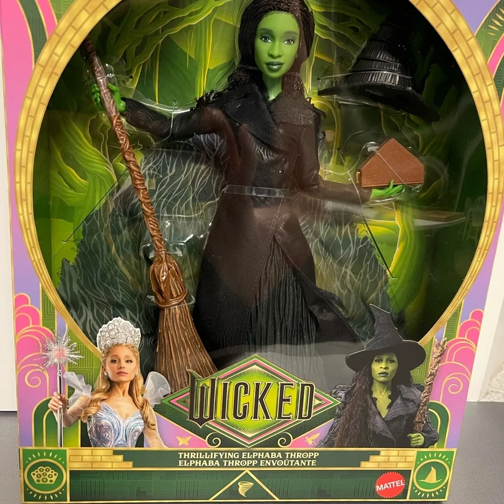 Mattel Wicked Elphaba Doll with Broom, Hat, Boots & Grimmerie/Black Outfit - NIP